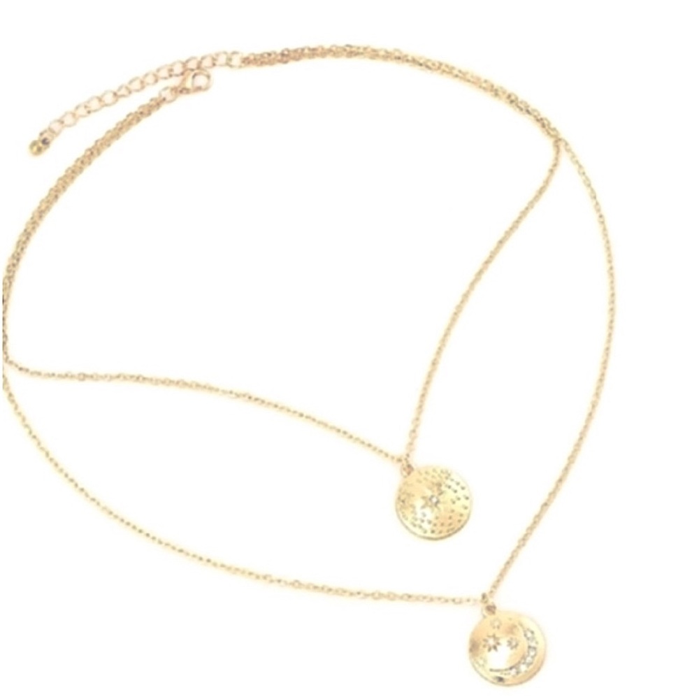 NEW Layered Star Moon Disc Pendant Necklace - Picture 3 of 6